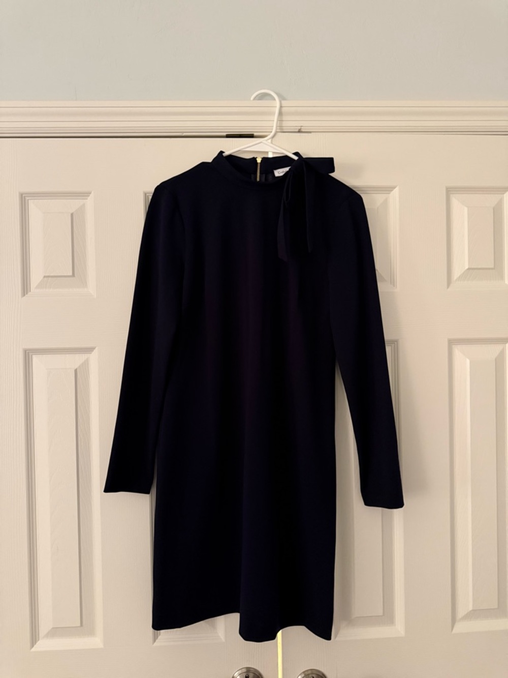 Calvin Klein Long Sleeve Tie Neck Dress Navy Blue Size 10